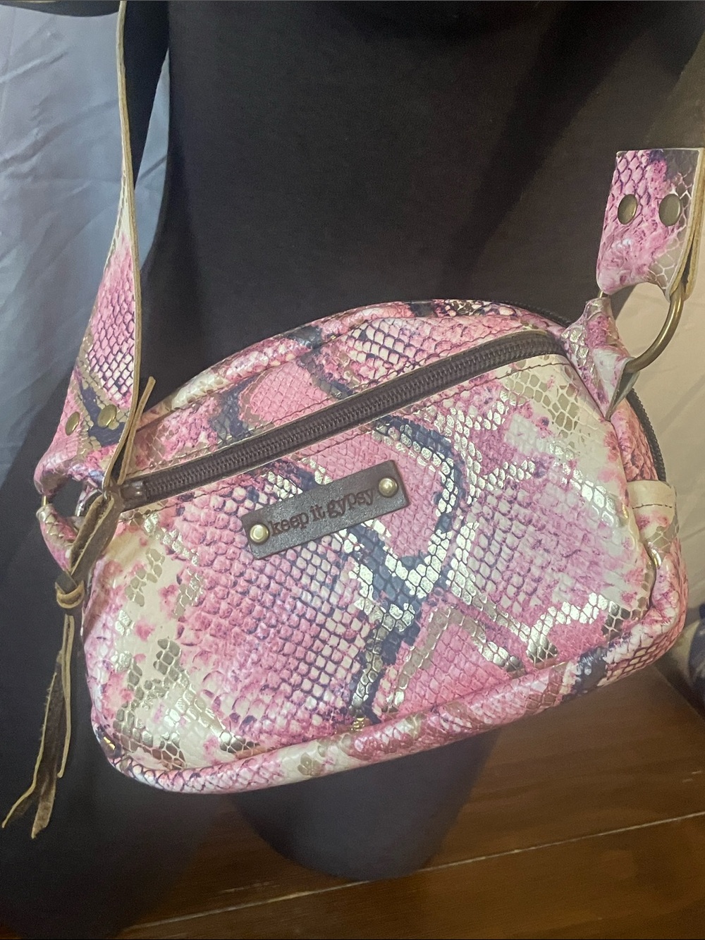 Pink Snake-Print Crossbody Bag